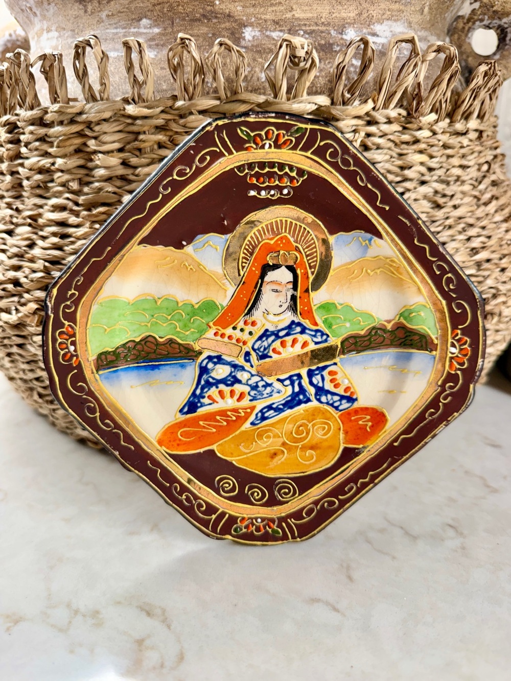 VINTAGE, HAND-PAINTED, 5 1/2” SQUARE BREAD & BUTTER PLATE PRODUCED BY TAKITO CO